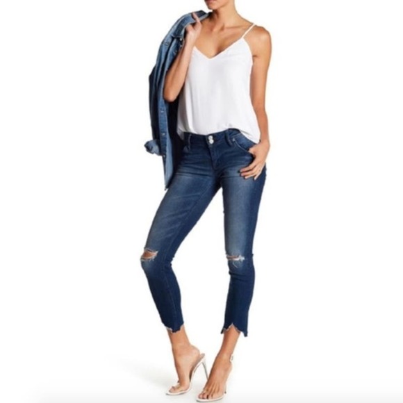 New Hudson Collin Crop Jeans Women's 27 Mid Rise Skinny Leg Distressed Chew Hem - Picture 1 of 6